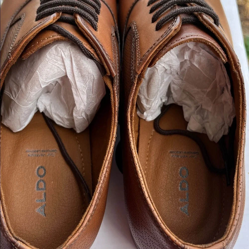 ALDO NEW Men's Albeck Classic Cognac Leather Men's Oxford Shoes, Men’s Size 9.5
